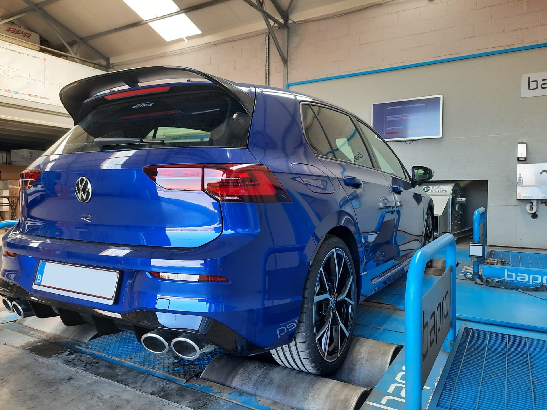 Our VW Golf 8R development car on the rollers